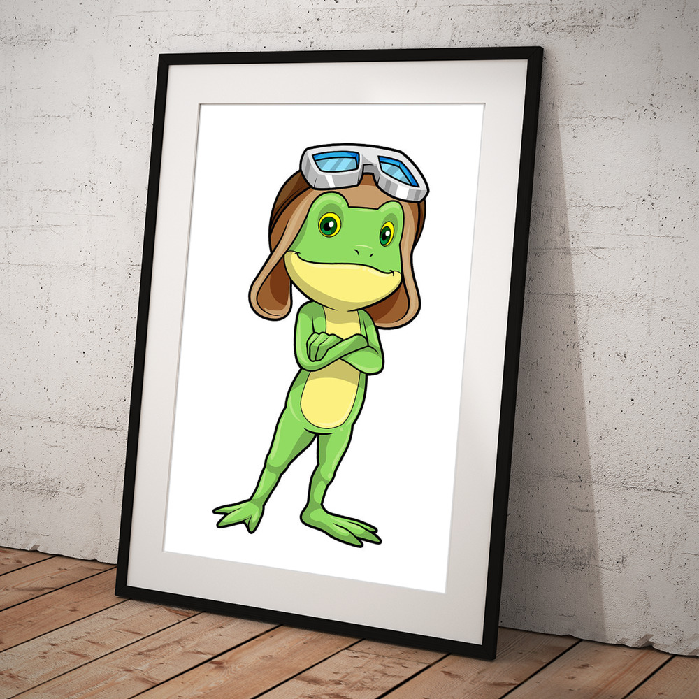 Frog as Pilot with Hat and Glasses Art Print by Markus Schnabel