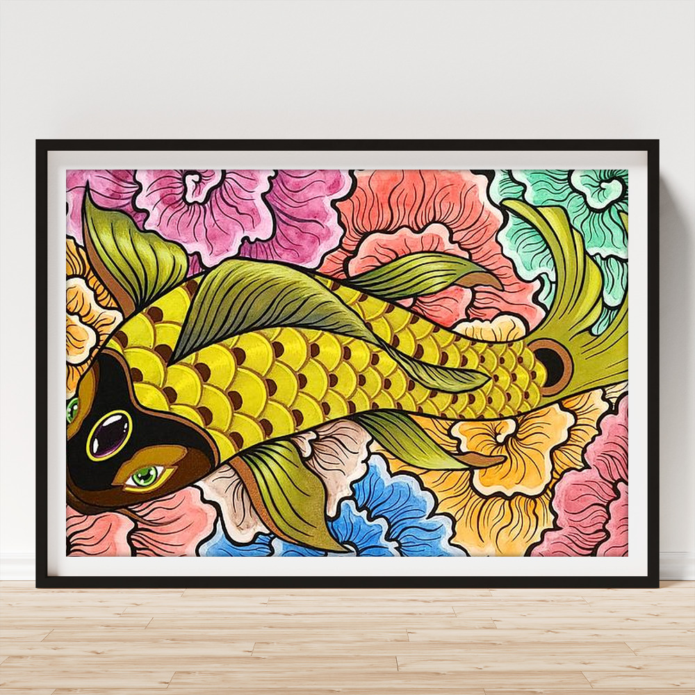 Yellow Koi Fish with Thought Flowers Poster by Bryon Stewart - Bryon  Stewart - Artist Website