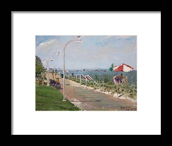 Norfolk Framed Print featuring the painting Beach Border Walk in Norfolk VA by Ylli Haruni