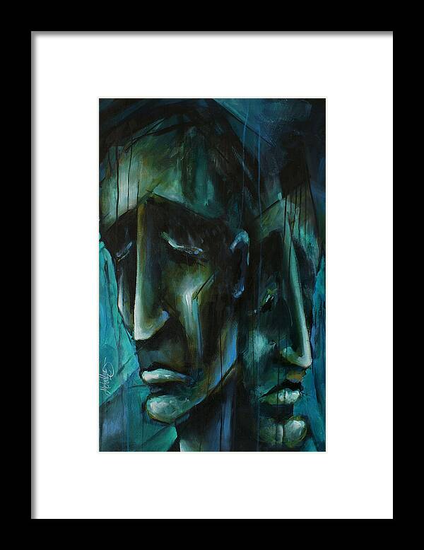 Portrait Framed Print featuring the painting 'blue' by Michael Lang