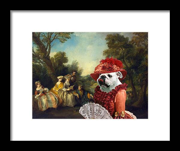 English Bulldog Framed Print featuring the painting English Bulldog Art Canvas Print - Concert in the Park by Sandra Sij