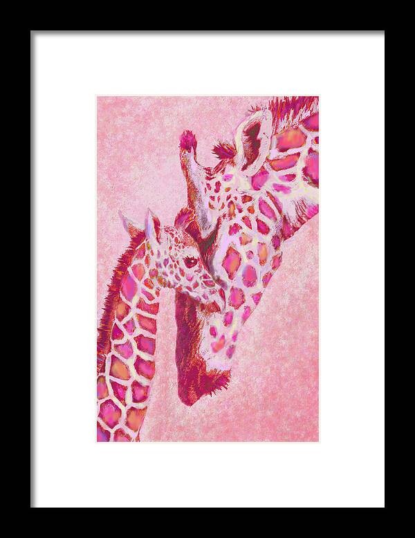 Giraffe Framed Print featuring the digital art Loving Pink Giraffes by Jane Schnetlage