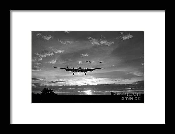 Lancaster Bombers Framed Print featuring the digital art Made It Home - Mono by Airpower Art