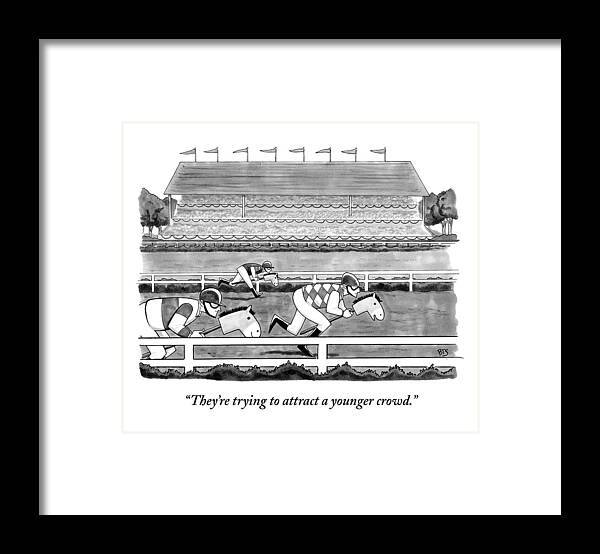 Horses Framed Print featuring the drawing Men Race On Toy Horses by Benjamin Schwartz