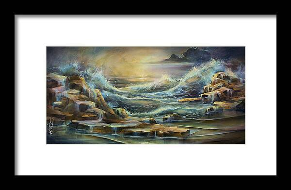 Seascape Framed Print featuring the painting ' Ontario Evening ' by Michael Lang