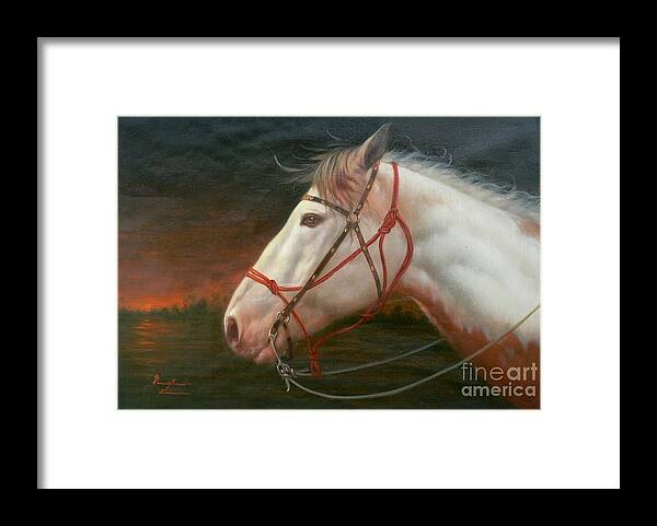 Canvas Framed Print featuring the painting Original Animal Oil Painting Art-horse#16-2-5-21 by Hongtao Huang