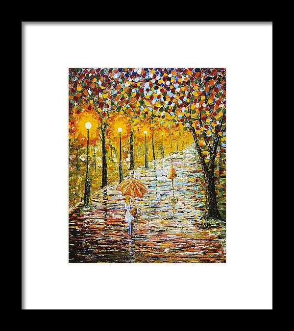 Rainy Day Framed Print featuring the painting Rainy Autumn Beauty original palette knife painting by Georgeta Blanaru