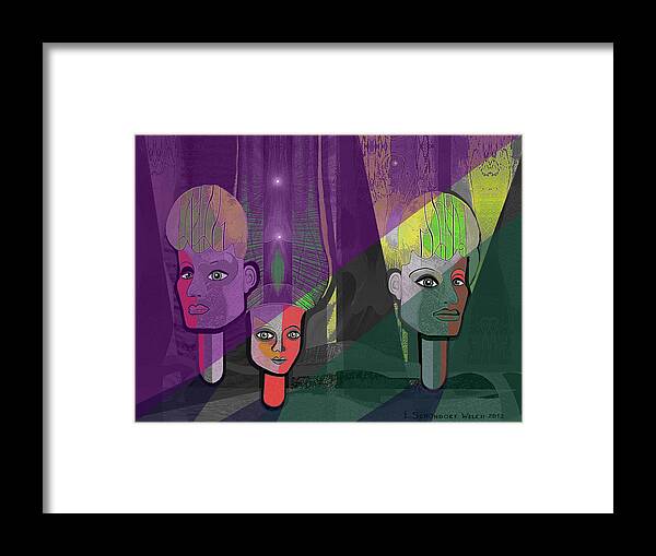 Face Framed Print featuring the painting 021 - Sphinxes in Fairyland  #021 by Irmgard Schoendorf Welch