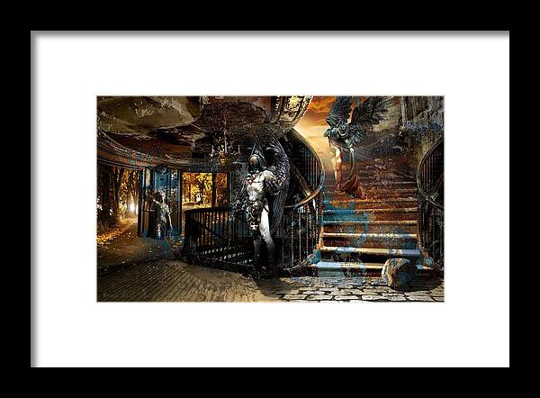 Angel Grim Reaper Femida Framed Print featuring the digital art Stairway to Heaven vs. Stairwell to Hell by George Grie
