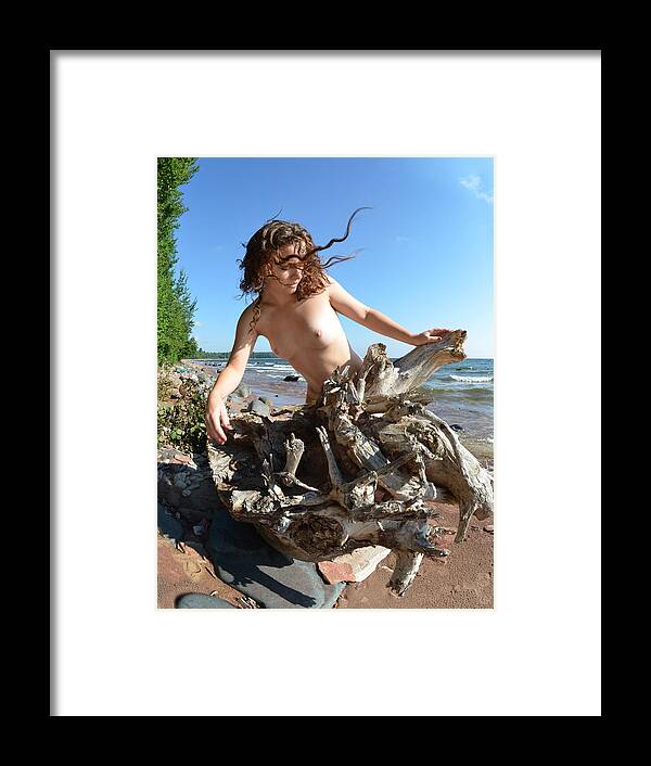Nude On Beach Framed Print featuring the photograph 0114 Windswept Nude in Nature by Chris Maher