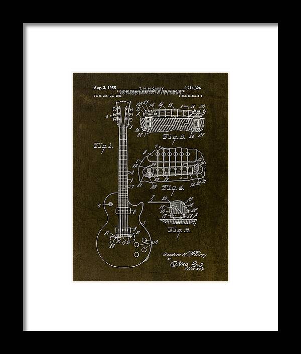 Guitar Framed Print featuring the drawing 1955 Gibson Les Paul Patent Drawing by Gary Bodnar