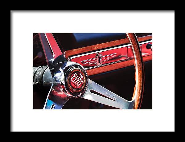 1961 Fiat 1500 S Osca Cabriolet Steering Wheel Framed Print featuring the photograph 1961 Fiat 1500 S OSCA Cabriolet Steering Wheel by Jill Reger