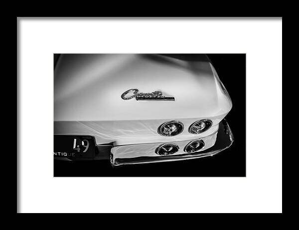 1965 Framed Print featuring the photograph 1965 Chevrolet Corvette Sting Ray Coupe BW by Rich Franco