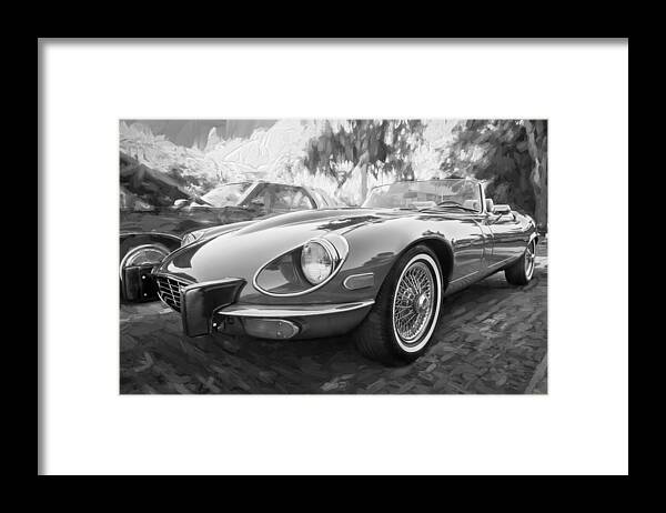 1975 Jaguar Xke Framed Print featuring the photograph 1975 Jaguar XKE V12 Convertible Painted BW by Rich Franco