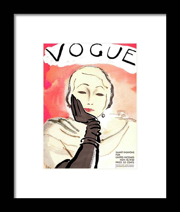 Illustration Framed Print featuring the photograph A Vintage Vogue Magazine Cover Of A Woman by Carl Oscar August Erickson