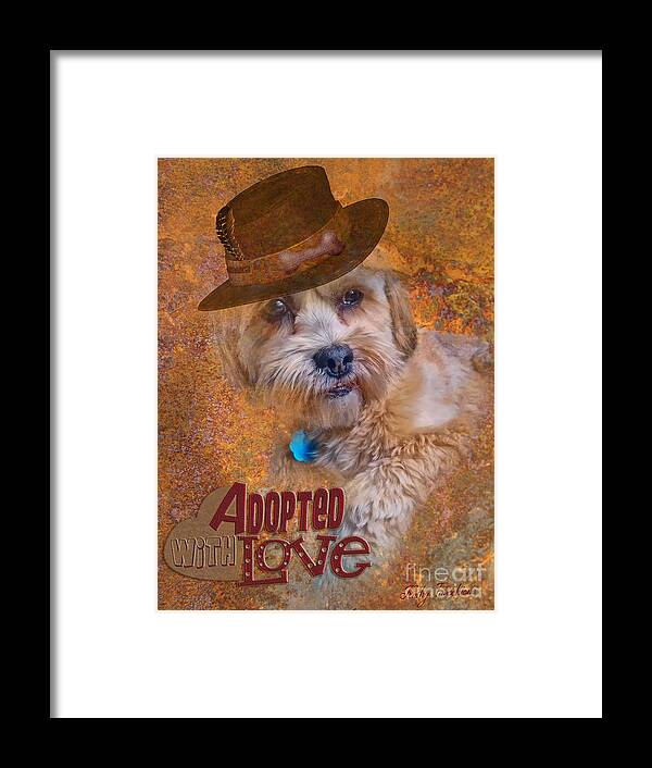 Dog Framed Print featuring the digital art Adopted with love #2 by Kathy Tarochione