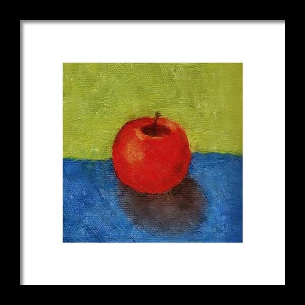 Apple Framed Print featuring the painting Apple with Green and Blue #1 by Michelle Calkins