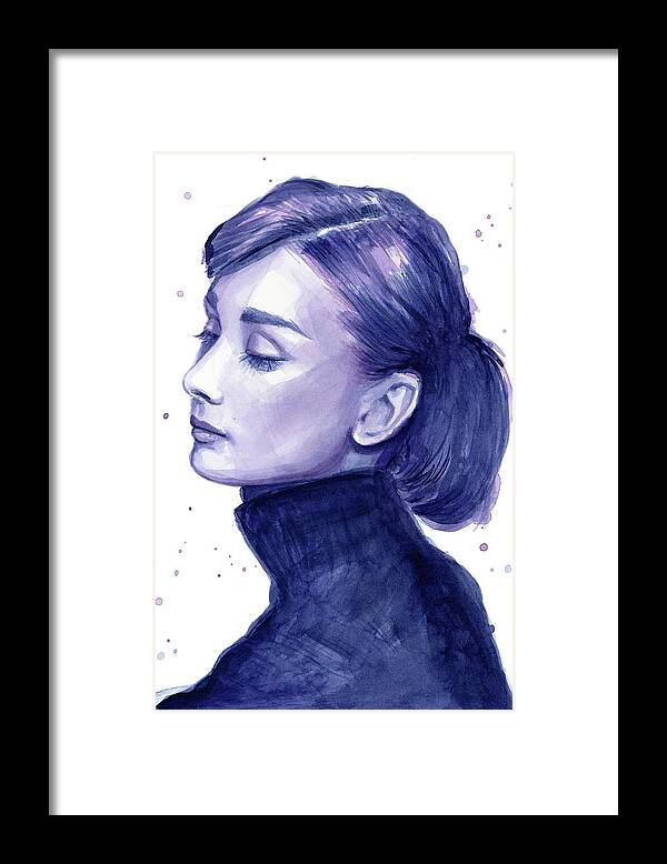 Audrey Framed Print featuring the painting Audrey Hepburn Portrait #1 by Olga Shvartsur
