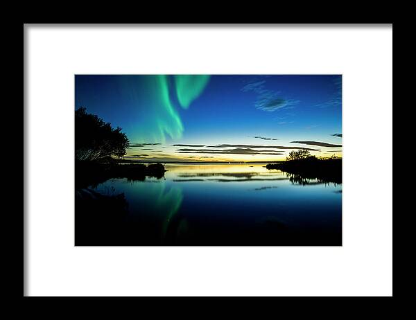 Dawn Framed Print featuring the photograph Aurora Borealis On Iceland #1 by Subtik