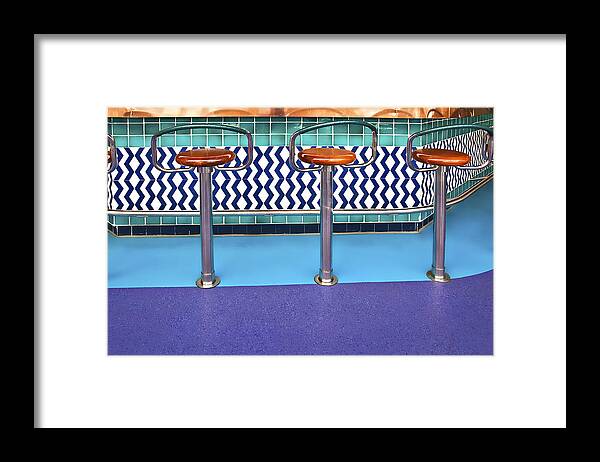 Architecture Framed Print featuring the photograph Bar Stools #1 by Maria Coulson