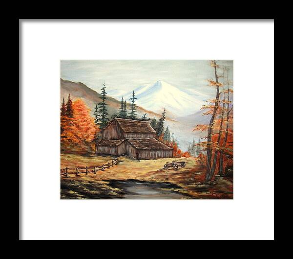 Landscape Framed Print featuring the painting Barn and wagon by Kenneth LePoidevin
