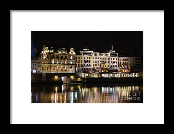 Basel Framed Print featuring the photograph Basel by Night - Grand Hotel Les Trois Rois #1 by Carlos Alkmin