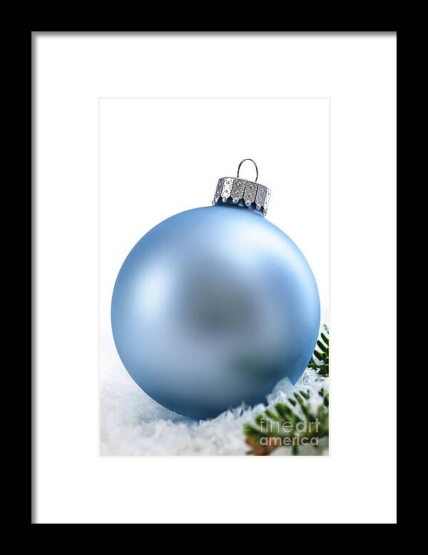 Christmas Framed Print featuring the photograph Blue Christmas bauble 1 by Elena Elisseeva