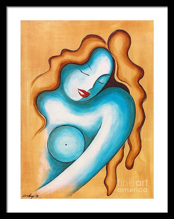 Female Nude Framed Print featuring the painting Blue Nude #1 by Joseph Sonday