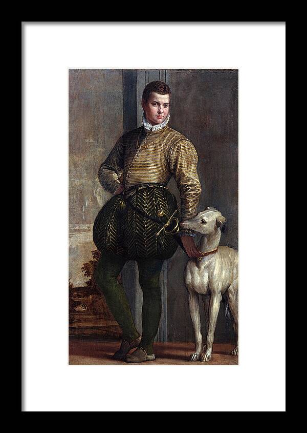 Paolo Veronese Framed Print featuring the painting Boy with a Greyhound #6 by Paolo Veronese