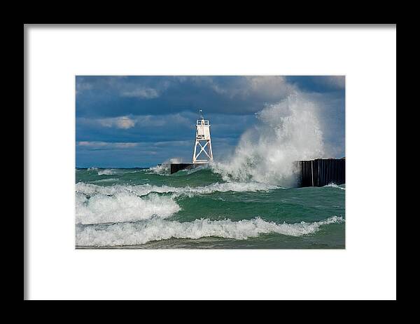 Rough Seas Framed Print featuring the photograph Break Wall Waves #2 by Gary McCormick