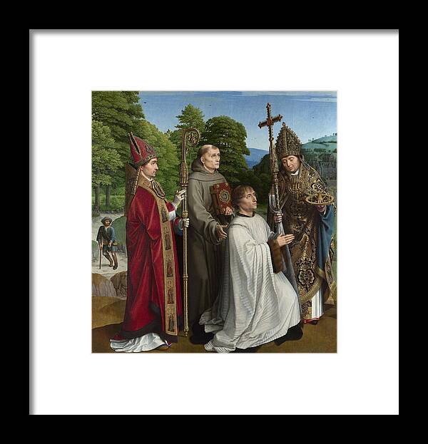 1501 Framed Print featuring the painting Canon Bernardijn Salviati and Three Saints #1 by Gerard David