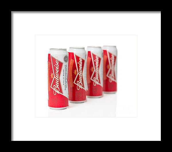 Budweiser Framed Print featuring the photograph Cans of Budweiser Beer #1 by Amanda Elwell