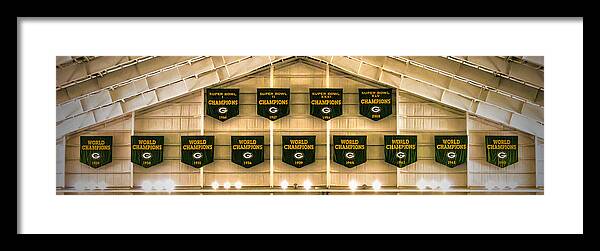 Green Bay Packers Framed Print featuring the photograph Championship Banners #1 by James Meyer