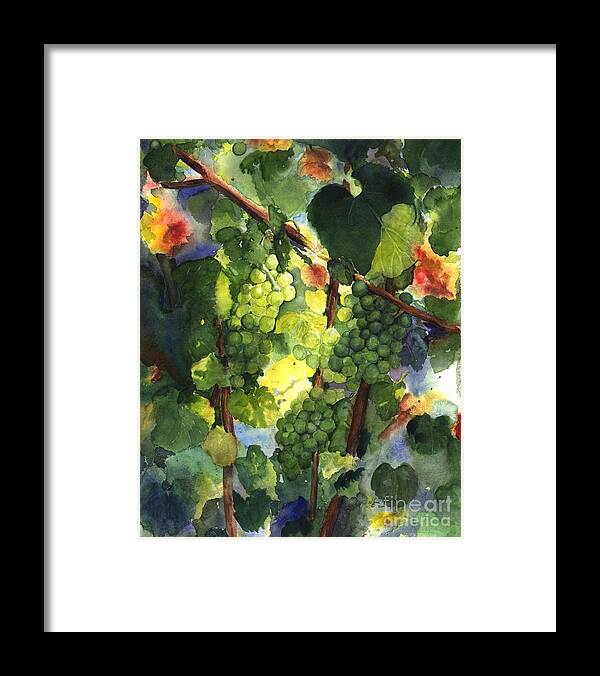 Green Grapes Framed Print featuring the painting Chardonnay au Soliel by Maria Hunt