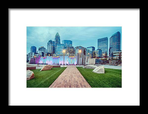 Charlotte Framed Print featuring the photograph Charlotte City Skyline In The Evening #1 by Alex Grichenko