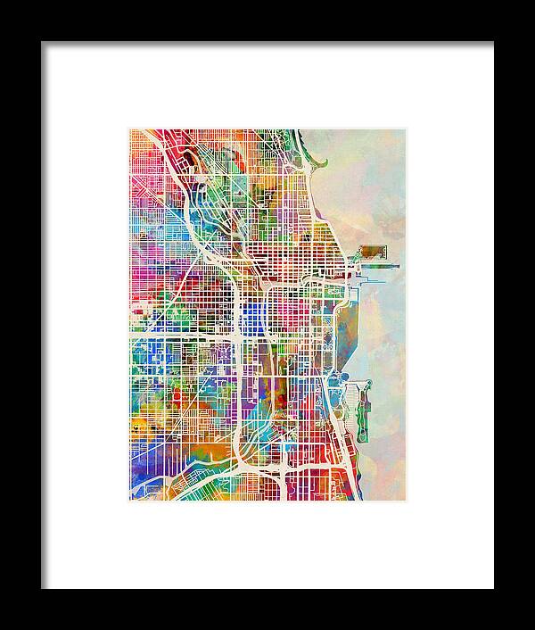 Chicago Framed Print featuring the digital art Chicago City Street Map by Michael Tompsett