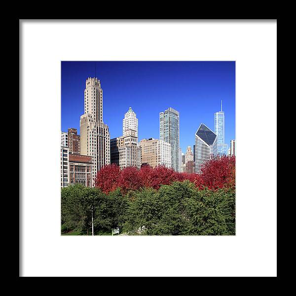 Downtown District Framed Print featuring the photograph Chicago Skyline And Millennium Park #1 by Hisham Ibrahim