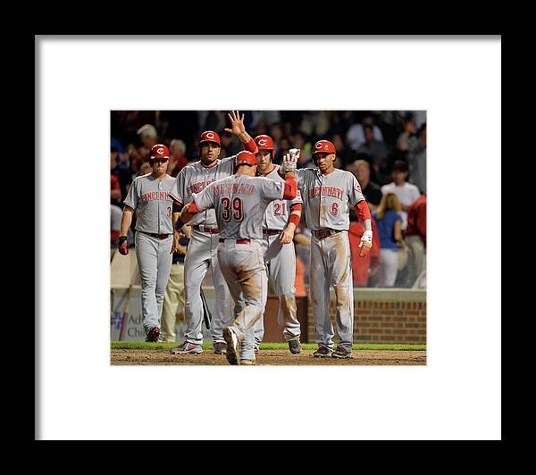 Ninth Inning Framed Print featuring the photograph Cincinnati Reds V Chicago Cubs by Brian Kersey