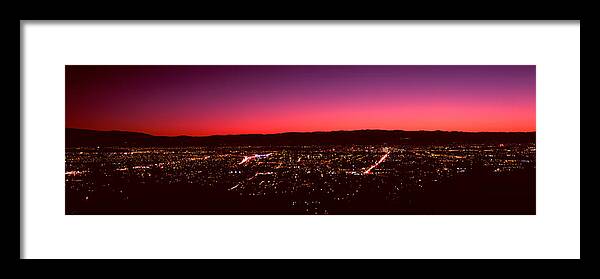 Photography Framed Print featuring the photograph City Lit Up At Dusk, Silicon Valley #1 by Panoramic Images