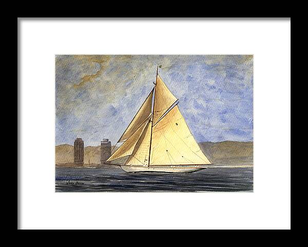 Barcelona Framed Print featuring the painting Classic yacht Barcelona #1 by Juan Bosco