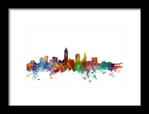 United States Framed Print featuring the digital art Cleveland Ohio Skyline #1 by Michael Tompsett