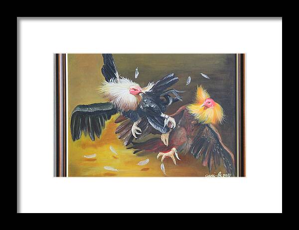 Sabong Is Called Fowl Gaming In The Phils. One Of The Famous Game & Amusement Sports In The Country. Framed Print featuring the painting Cockfight #1 by Gani Banacia