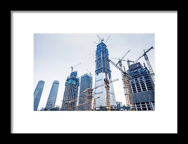 Built Structure Framed Print featuring the photograph Construction sites in Beijing guomao #1 by Wonry