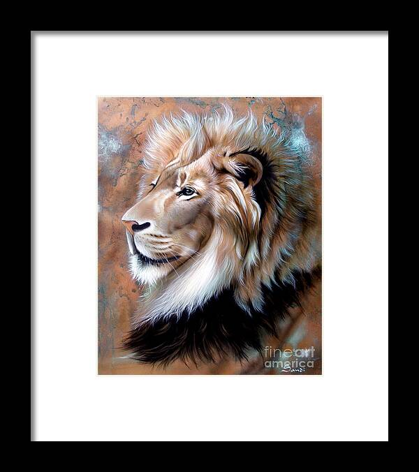 Copper Framed Print featuring the painting Copper King - Lion #1 by Sandi Baker