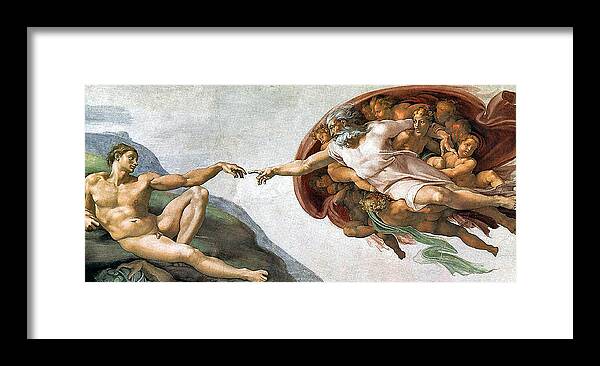 Creation Of Adam Framed Print featuring the painting Creation of Adam by Michelangelo Buonarroti
