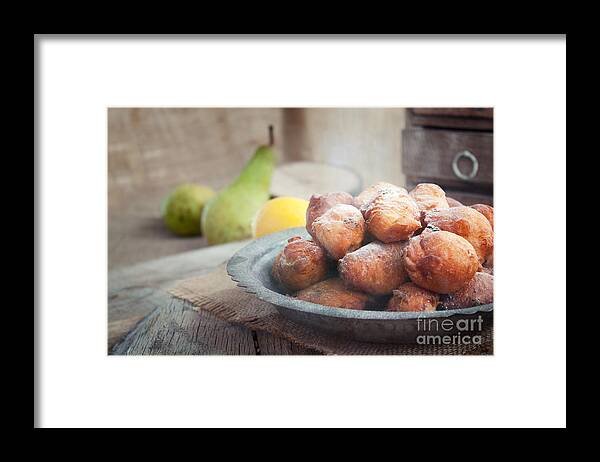 Appetizer Framed Print featuring the photograph Deep fried fritters donuts #1 by Mythja Photography