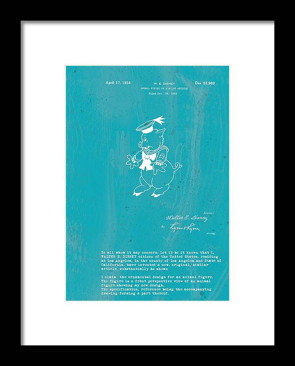 Practical Pig Framed Print featuring the digital art Disney Pig Patent #1 by Marlene Watson