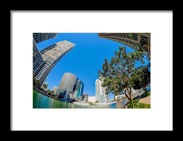 Architecture Framed Print featuring the photograph Downtown Miami Fisheye by Raul Rodriguez