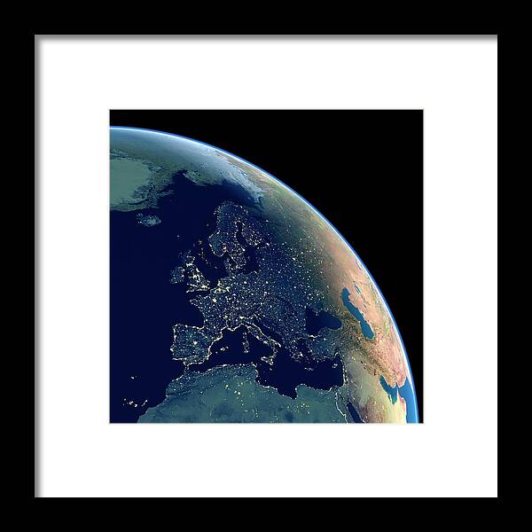 Earth Framed Print featuring the photograph Europe At Night #1 by Planetary Visions Ltd/science Photo Library