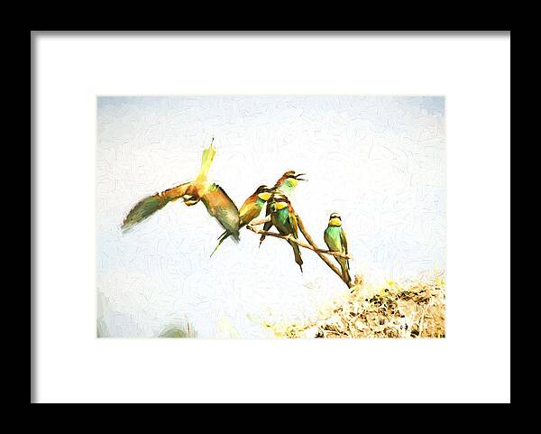 Merops Apiaster Framed Print featuring the digital art European bee-eaters #1 by Perry Van Munster